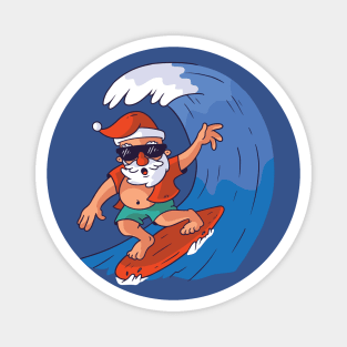 Fun & Colorful Surfing Santa with Giant Pipeline Wave Magnet